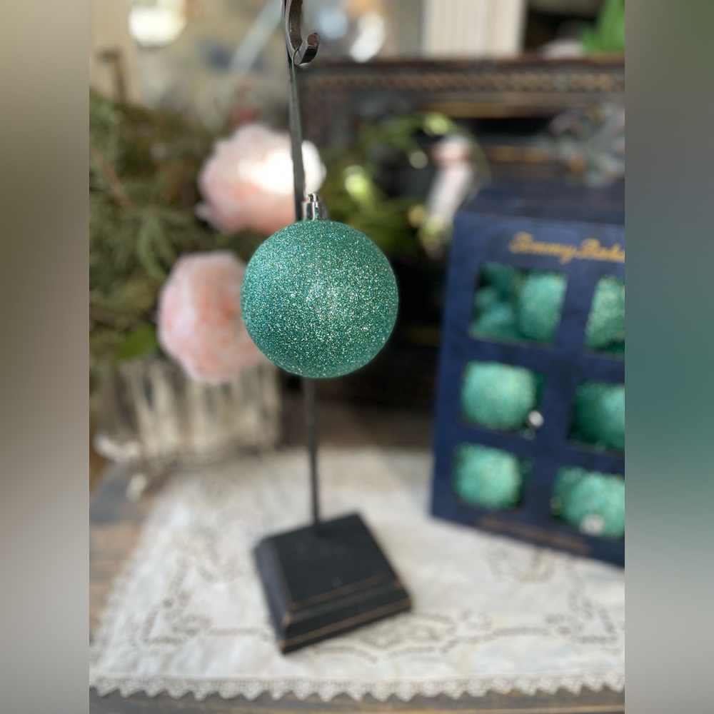 Green glitter shatterproof ball ornaments nautical coastal beach decor set of 12